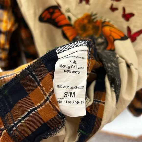 Plaid Sleeve Elephant Print Blouse - Orange and Black - Picture 3 of 4